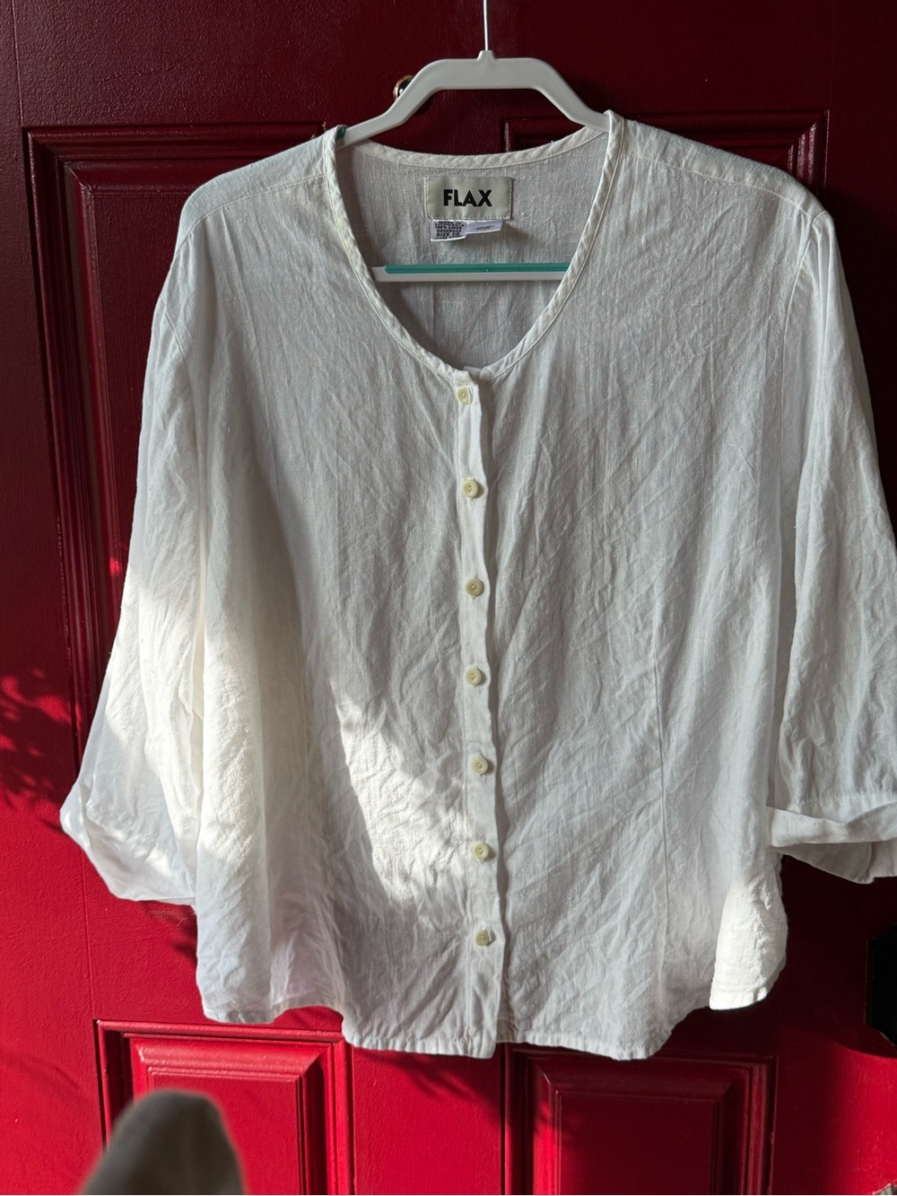 Flax White Button-Front Linen Women's Shirt *desc